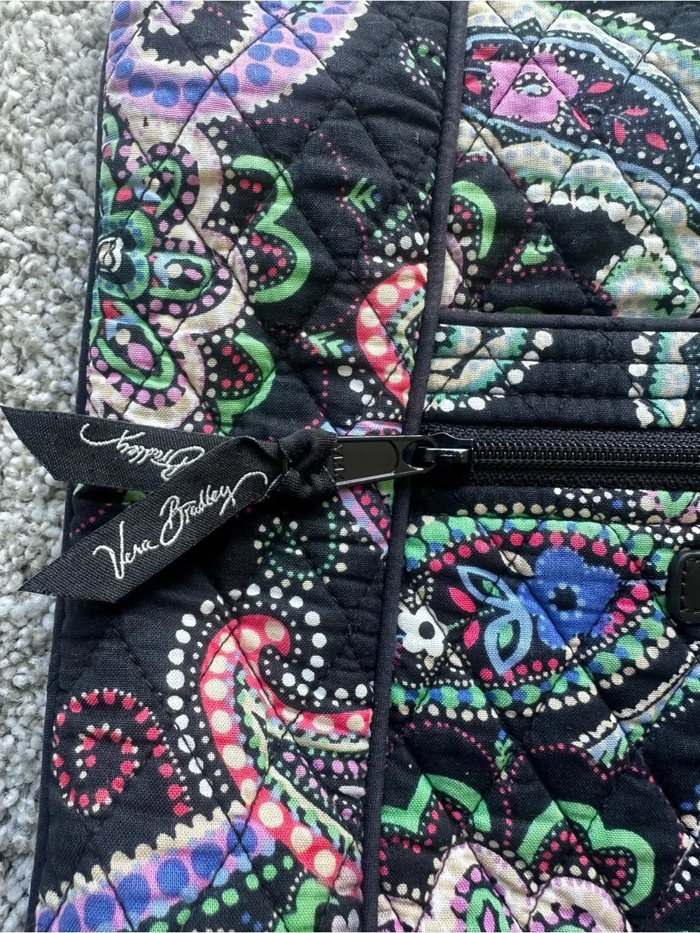 Vera Bradley Retired Kiev Paisley Hipster Crossbody Bag Black Multi Zip Pockets